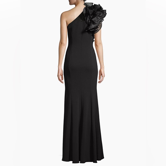 Aidan Mattox by Adrianna Papell Black One Shoulder Gown - Picture 2 of 13